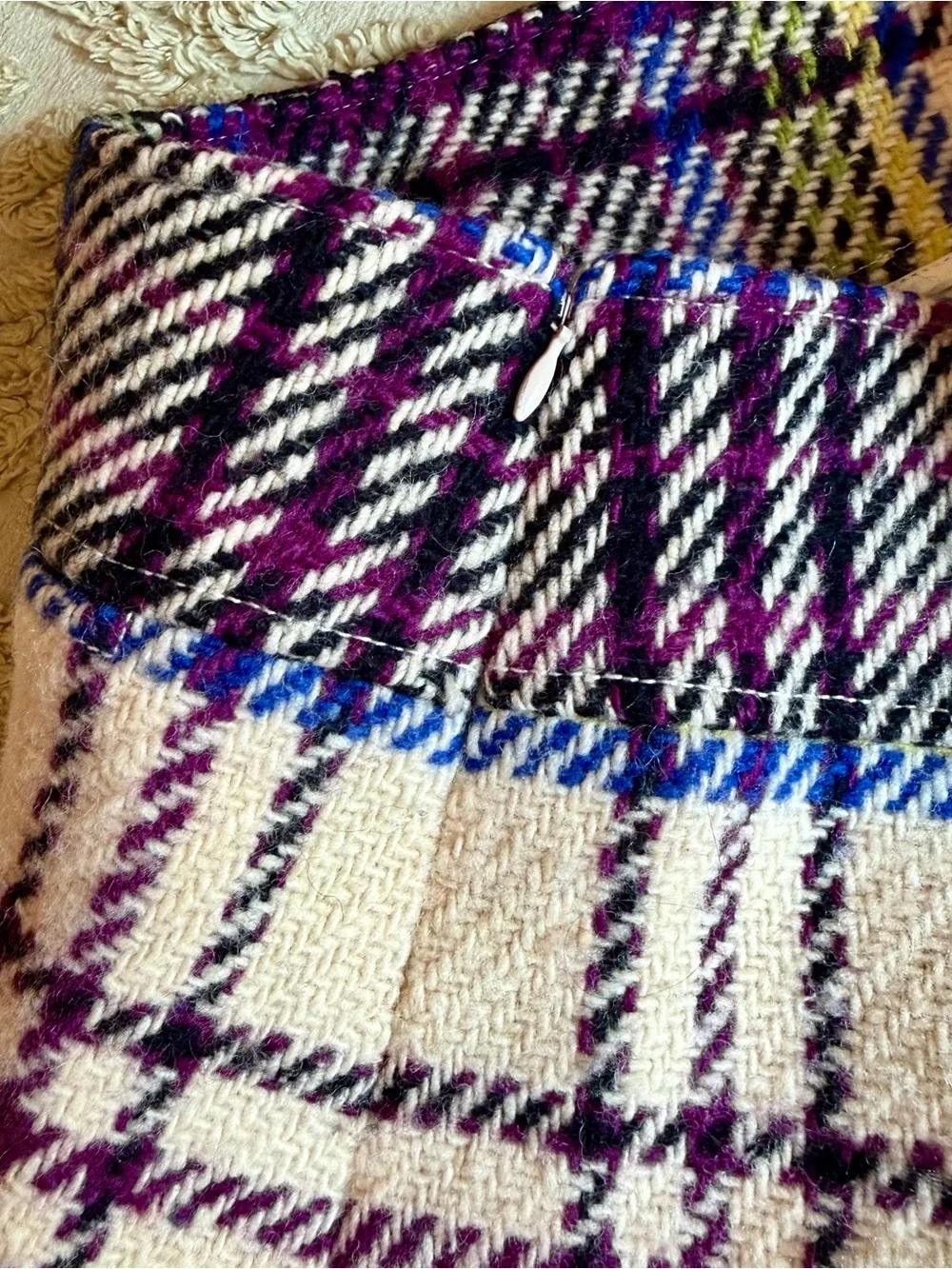 Burberry Cream Plaid Mini Skirt with Blue, Purple & Green Accents